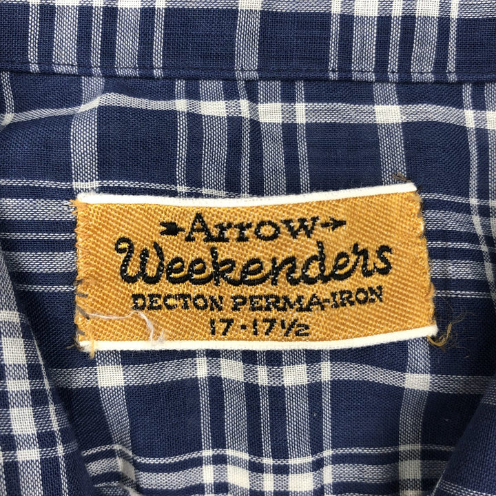 70'S Arrow Weekenders Check Pattern Long-Sleeve Shirt, Boxy Shirt, Men's XL Equivalent, Vintage unclear navy blue type Vintage Second Hand