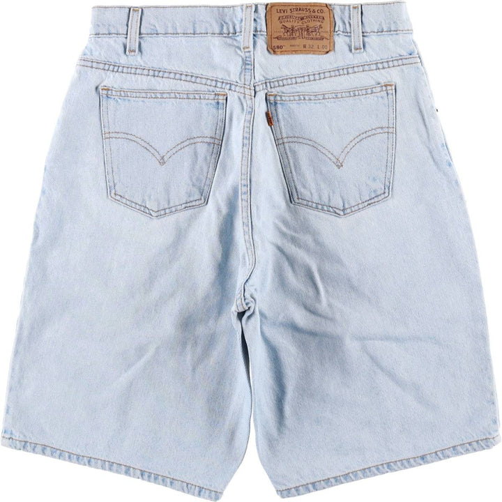 90'S Levi's 580 Baggy Fit 36580-1734 Orange Tab Denim Shorts (Men's W32 equivalent) cotton Blue type light blue Vintage Second Hand