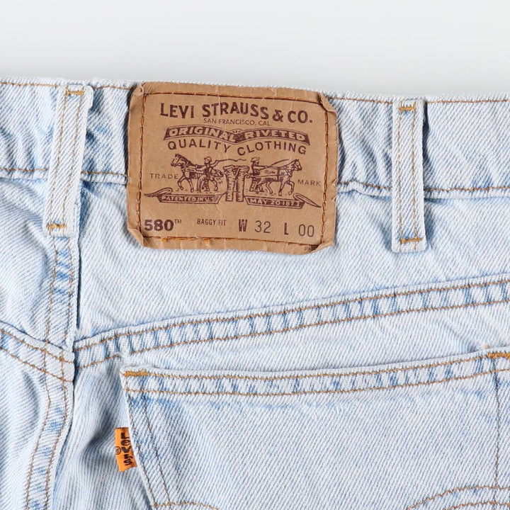 90'S Levi's 580 Baggy Fit 36580-1734 Orange Tab Denim Shorts (Men's W32 equivalent) cotton Blue type light blue Vintage Second Hand