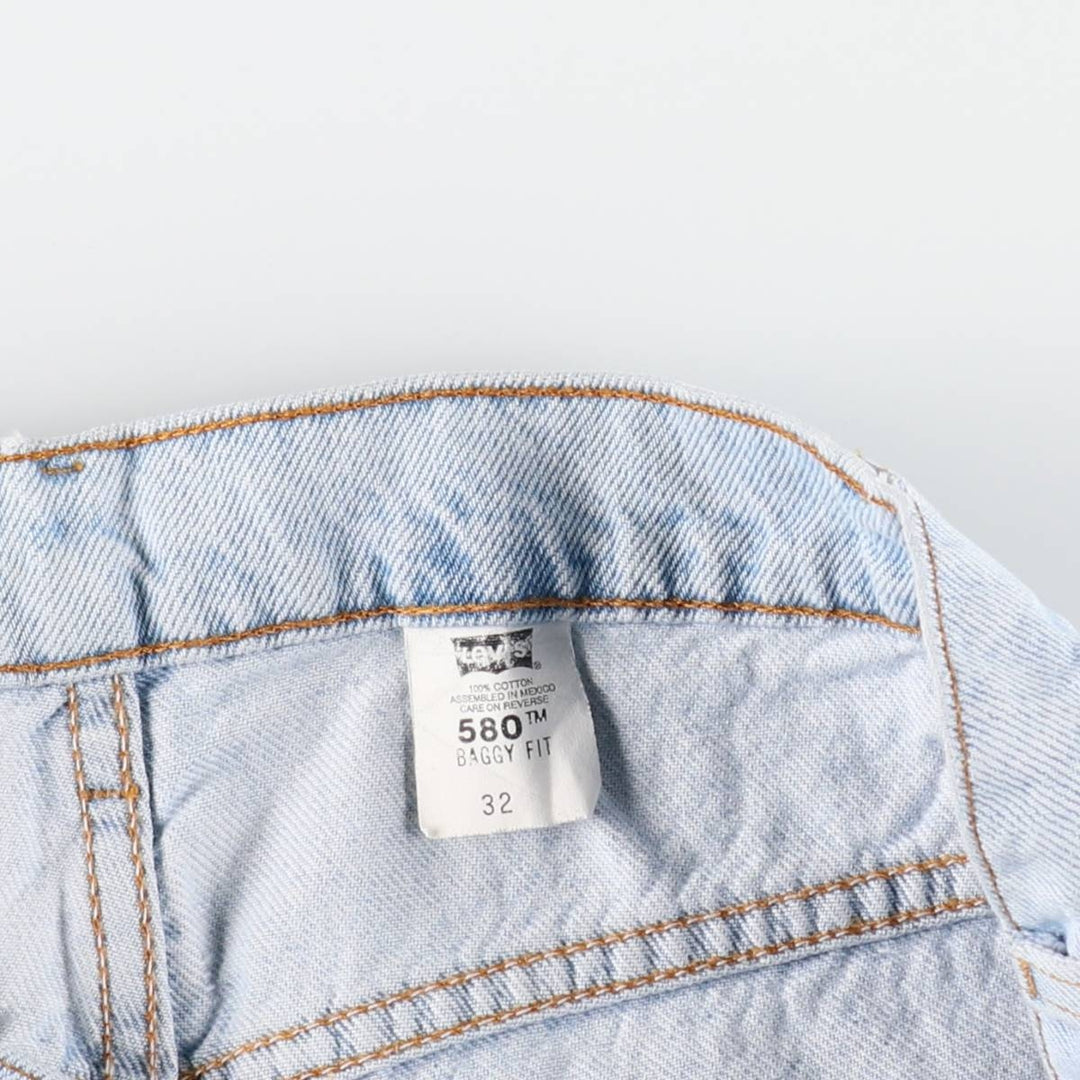 90'S Levi's 580 Baggy Fit 36580-1734 Orange Tab Denim Shorts (Men's W32 equivalent) cotton Blue type light blue Vintage Second Hand