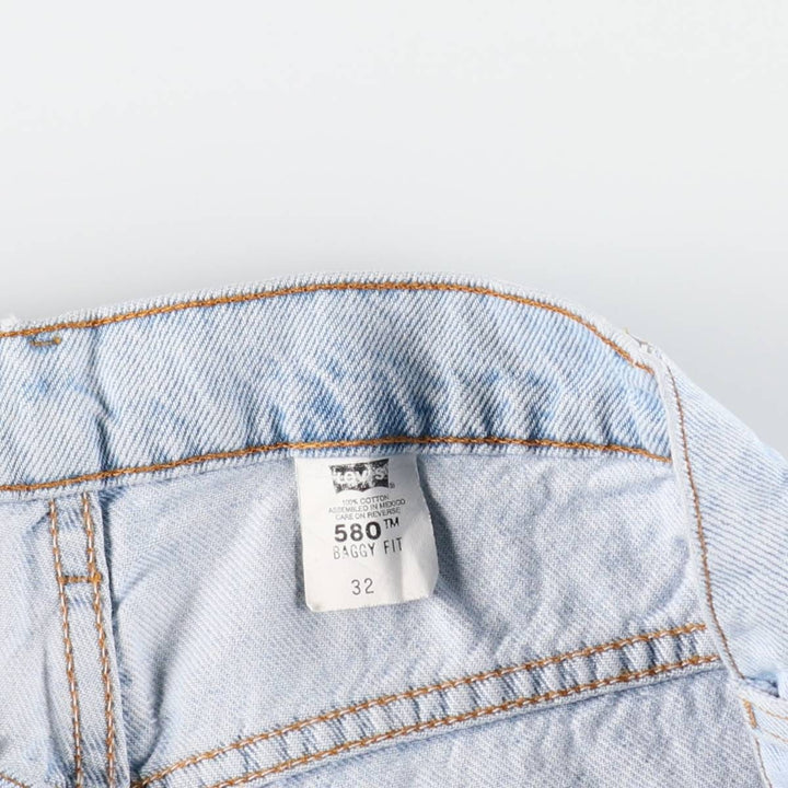 90'S Levi's 580 Baggy Fit 36580-1734 Orange Tab Denim Shorts (Men's W32 equivalent) cotton Blue type light blue Vintage Second Hand