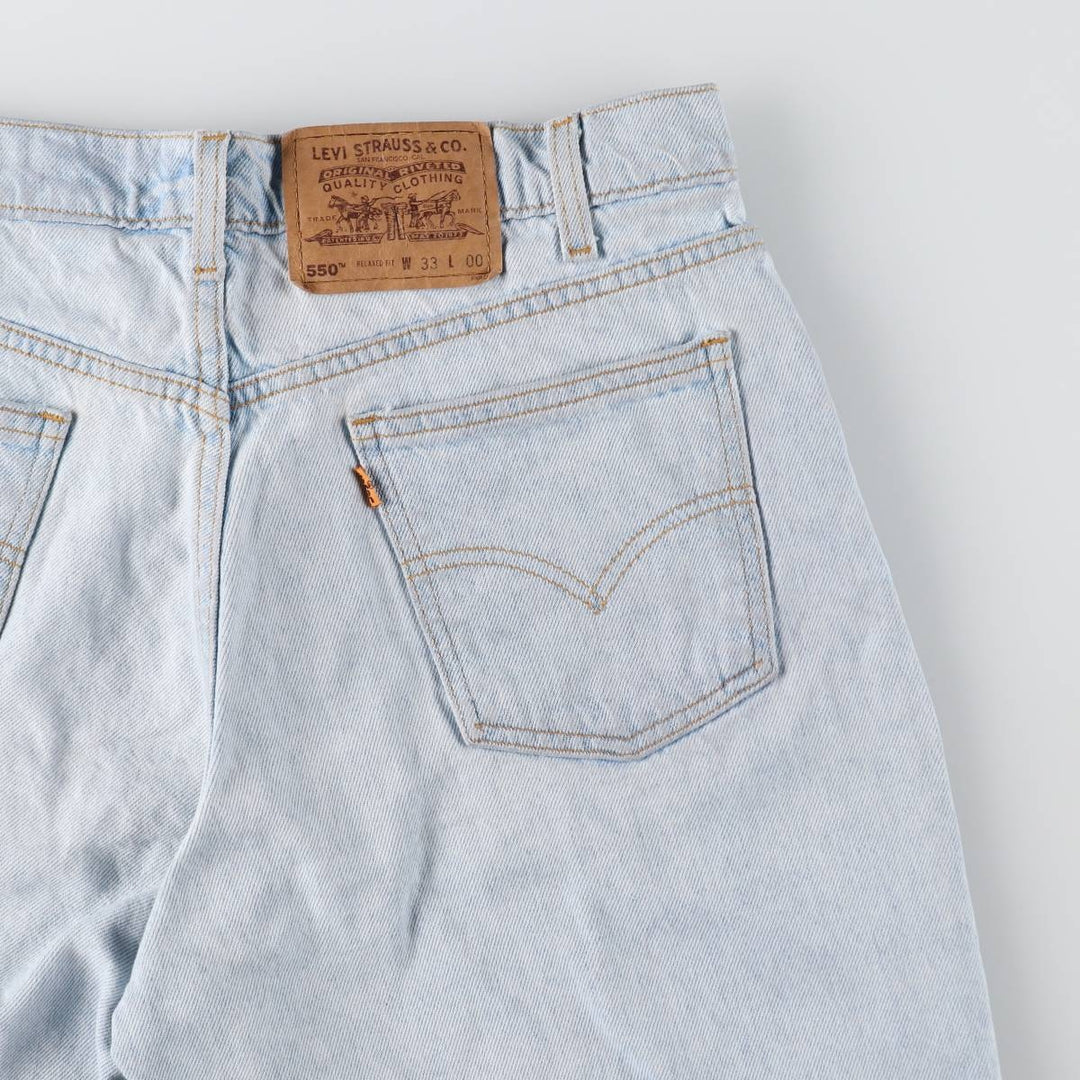 90'S Levi's 550 Relaxed Fit 34550-1734 Orange Tab Denim Shorts (Men's W32 equivalent) cotton Blue type light blue Vintage Second Hand