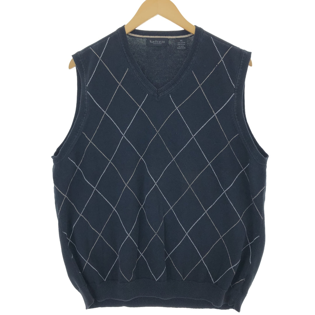 VAN HEUSEN Diamond Pattern V-neck Cotton Knit Vest Men's XL /eaa478533