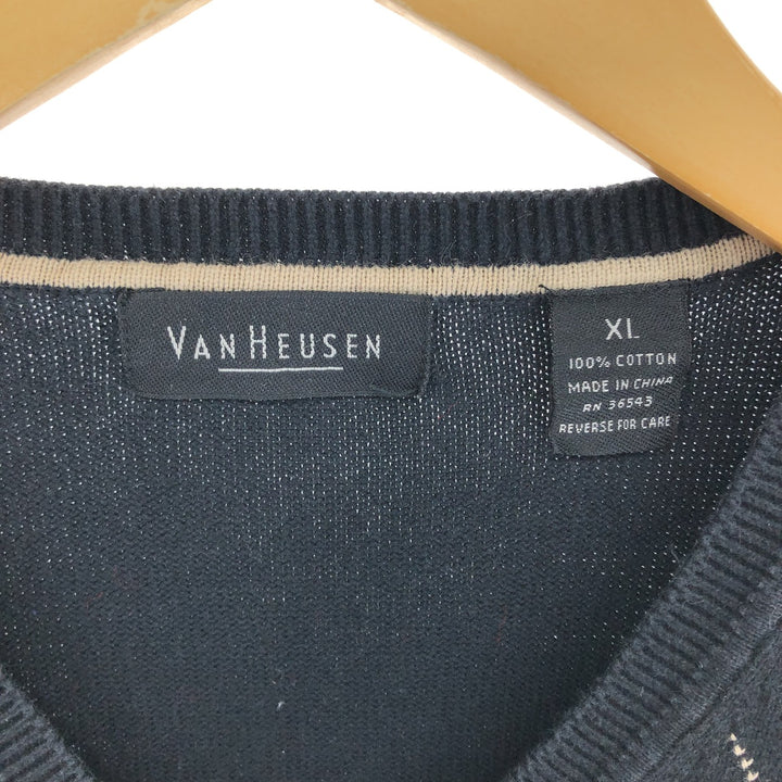 VAN HEUSEN Diamond Pattern V-neck Cotton Knit Vest Men's XL /eaa478533