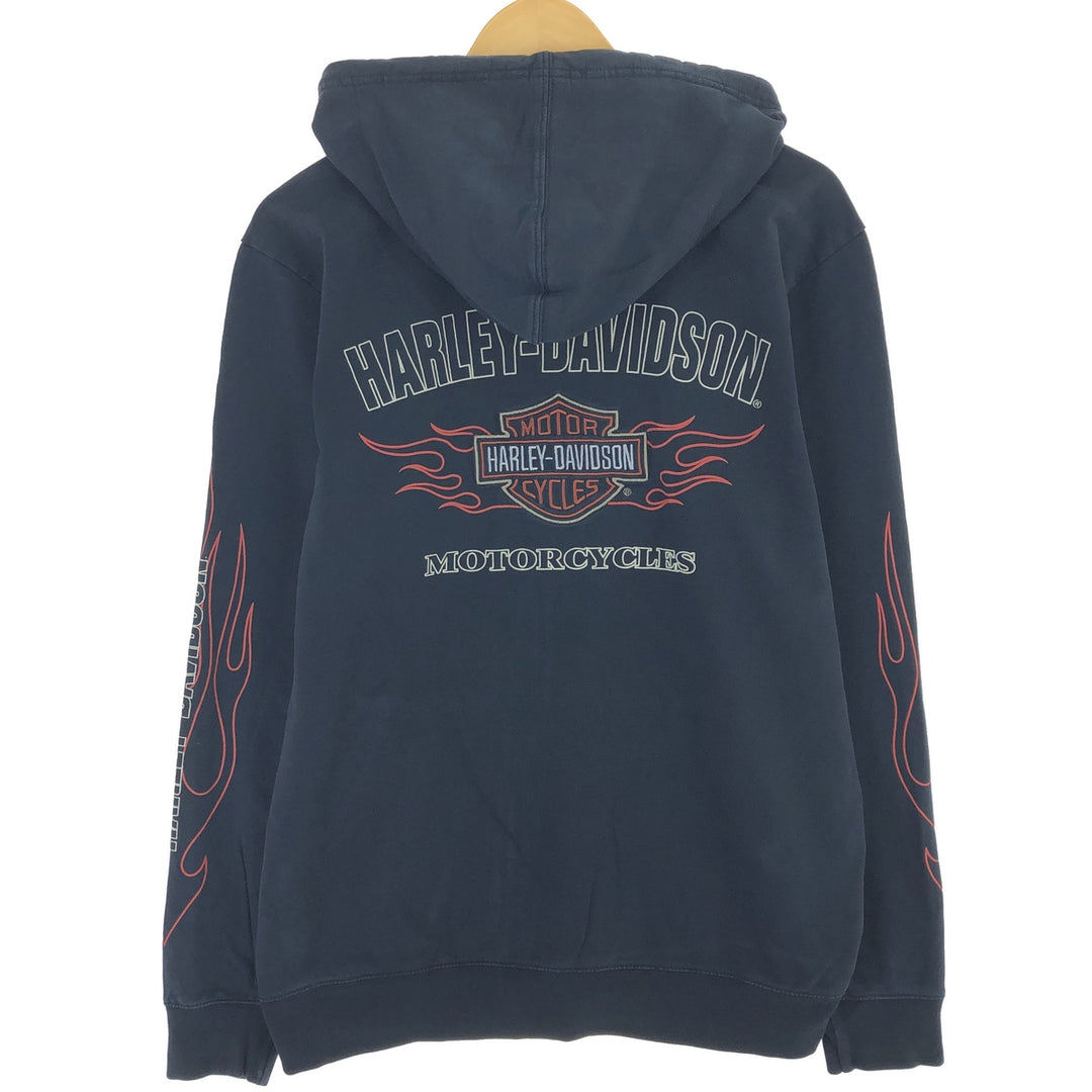 Harley-Davidson Fire Pattern Back Print Sweat Full Zip Hoodie Men's L / eaa478596