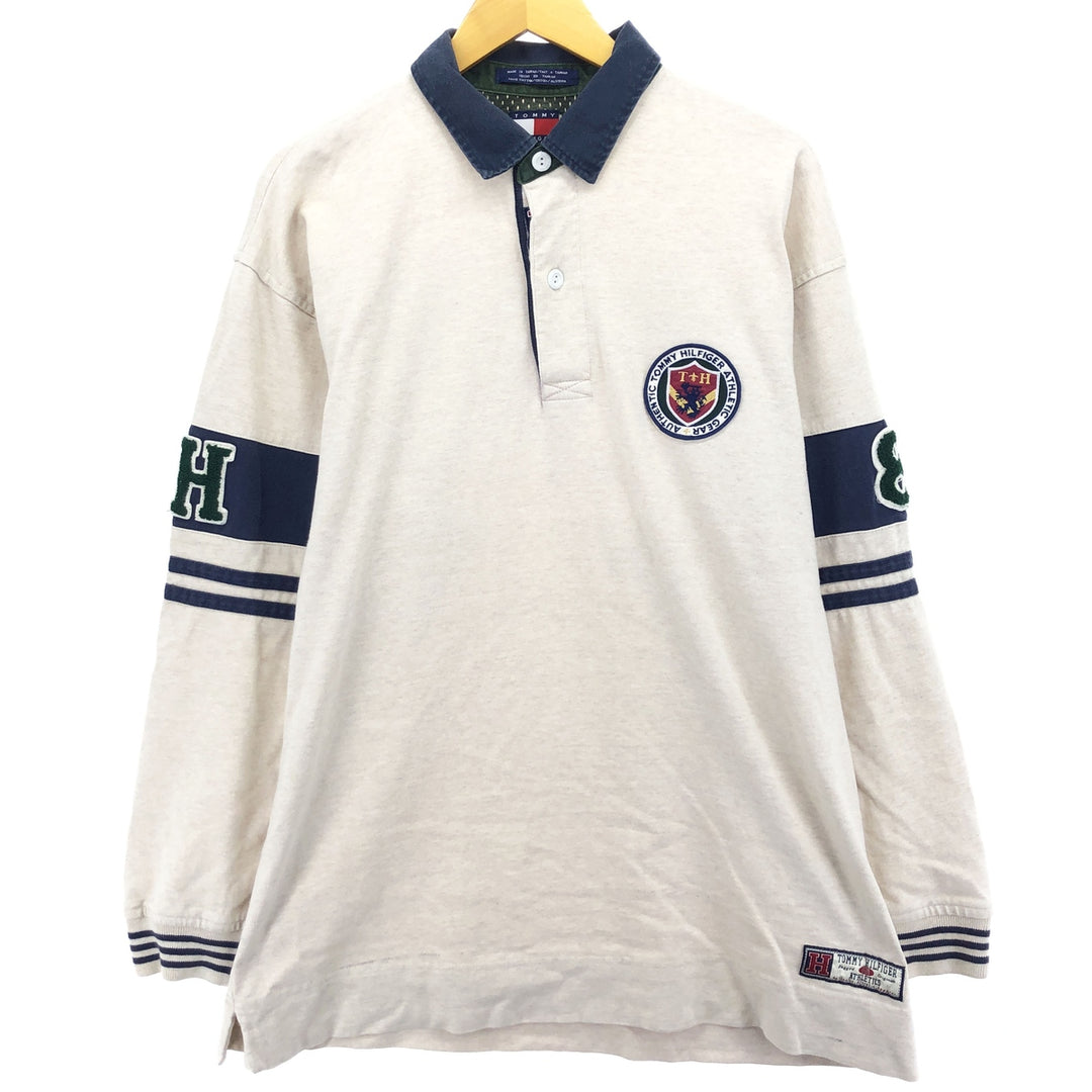 Vintage 1990'S Tommy Hilfiger Athletics long-sleeved polo shirt, size L, men's cotton Beige type Vintage Second Hand