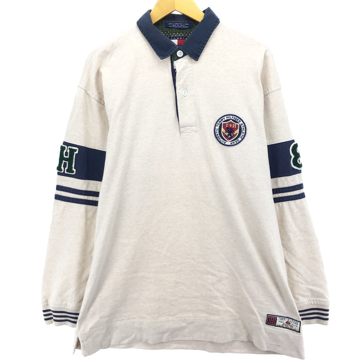 Vintage 1990'S Tommy Hilfiger Athletics long-sleeved polo shirt, size L, men's cotton Beige type Vintage Second Hand