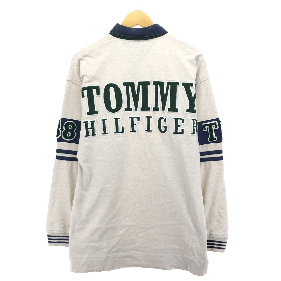 Vintage 1990'S Tommy Hilfiger Athletics long-sleeved polo shirt, size L, men's cotton Beige type Vintage Second Hand
