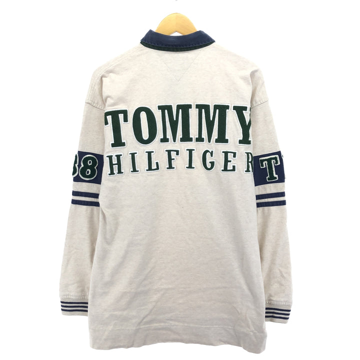 Vintage 1990'S Tommy Hilfiger Athletics long-sleeved polo shirt, size L, men's cotton Beige type Vintage Second Hand