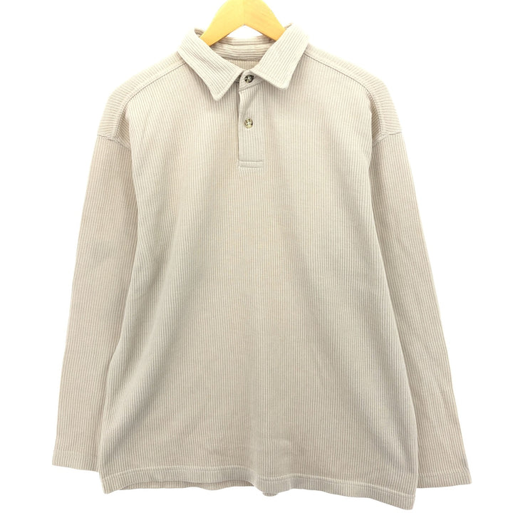 JOHN ASHFORD ADVENTURE Ribbed Polo Knit Sweater, Men's Size L cotton beige type brown Vintage Second Hand