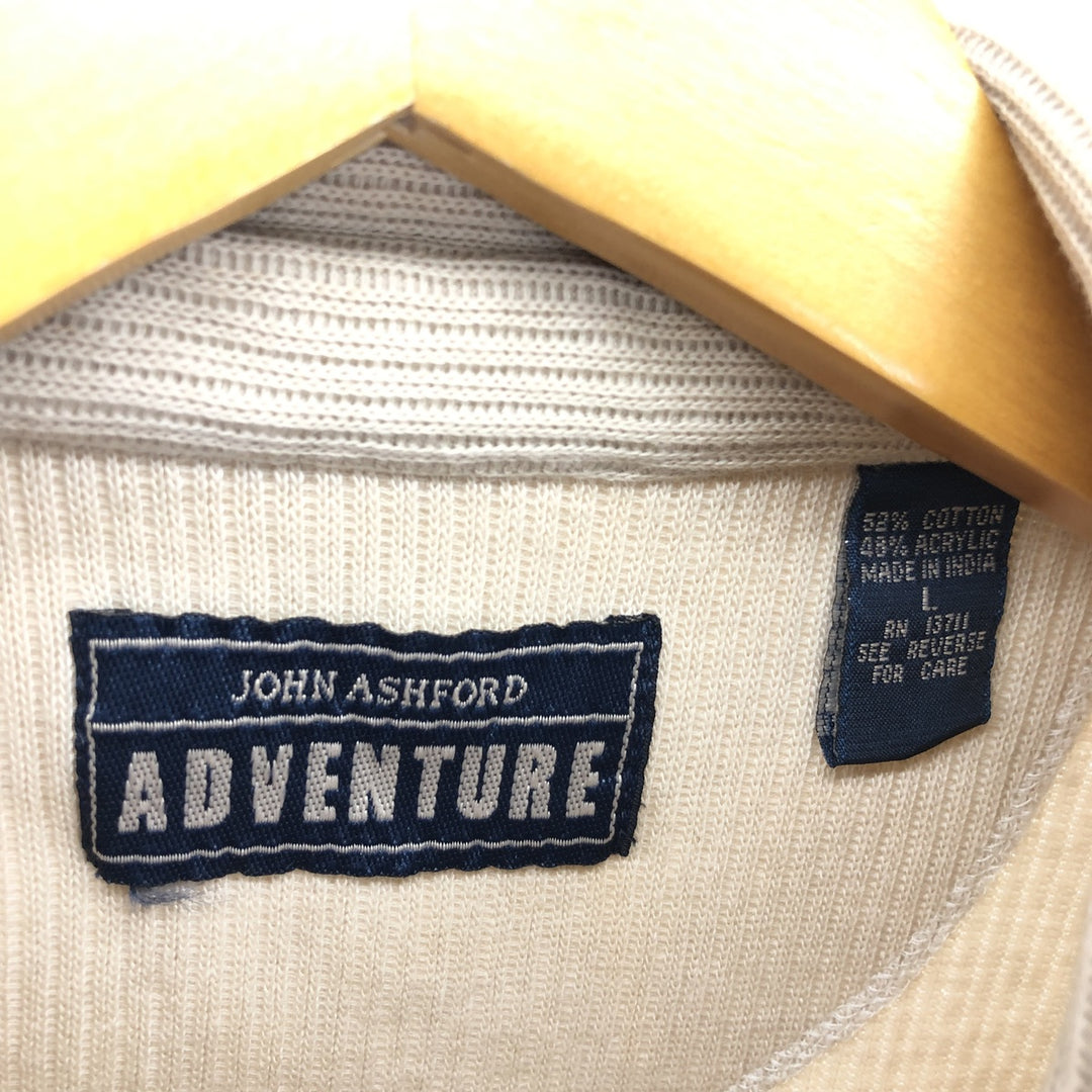 JOHN ASHFORD ADVENTURE Ribbed Polo Knit Sweater, Men's Size L cotton beige type brown Vintage Second Hand
