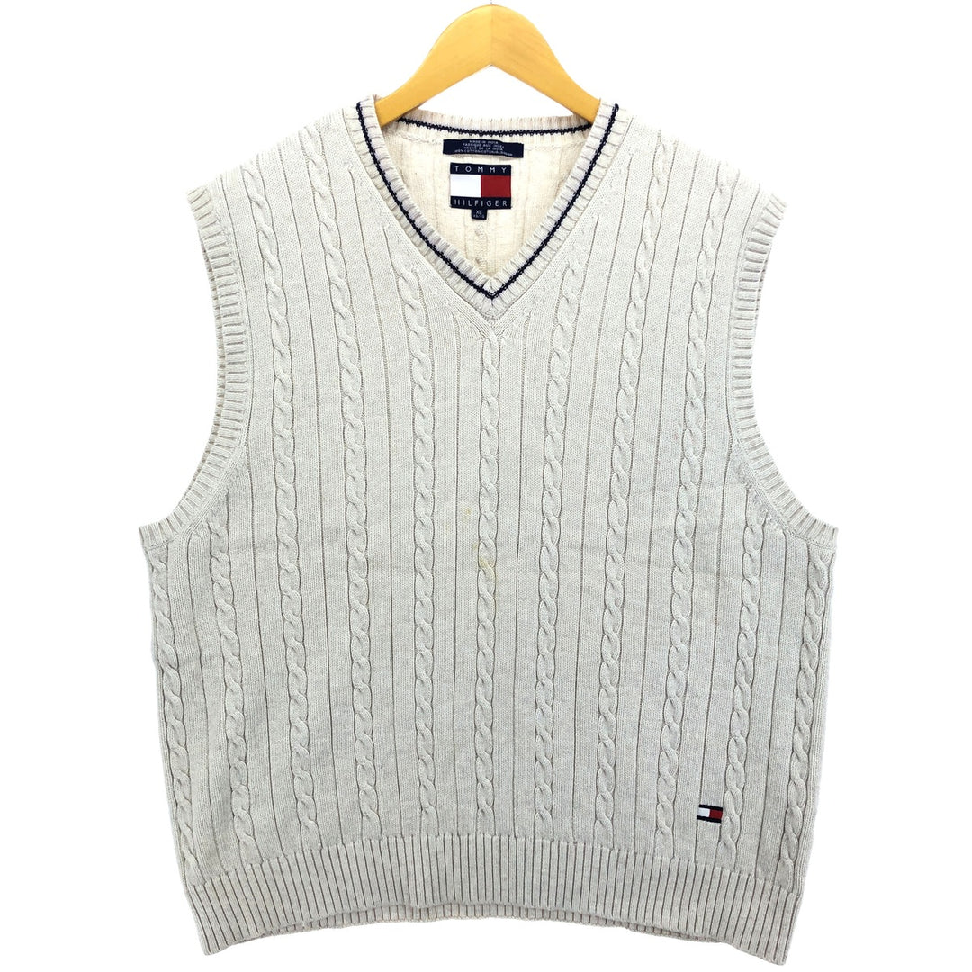 90s~ Tommy Hilfiger TOMMY HILFIGER Cable Knit V-Neck Cotton Knit Vest Men's XL Size Vintage /eaa478633