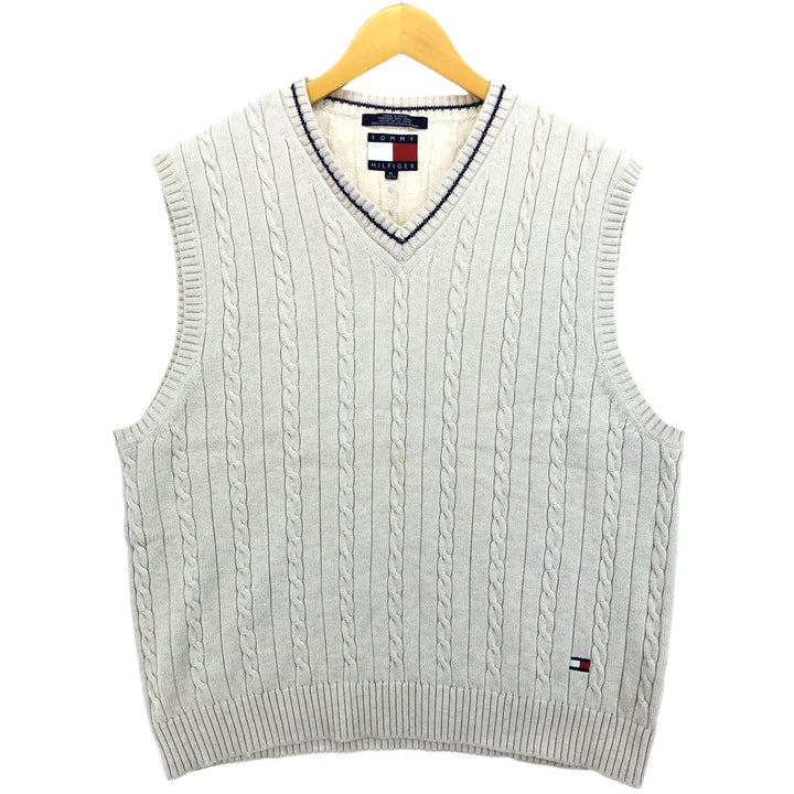 90s~ Tommy Hilfiger TOMMY HILFIGER Cable Knit V-Neck Cotton Knit Vest Men's XL Size Vintage /eaa478633