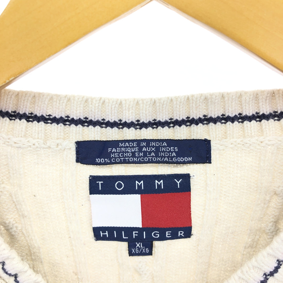 90s~ Tommy Hilfiger TOMMY HILFIGER Cable Knit V-Neck Cotton Knit Vest Men's XL Size Vintage /eaa478633