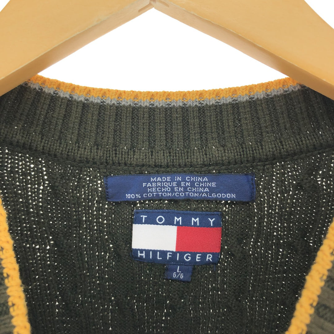 90s~ Tommy Hilfiger TOMMY HILFIGER Cable Knit V-Neck Cotton Knit Vest Men's L Size Vintage / eaa478635