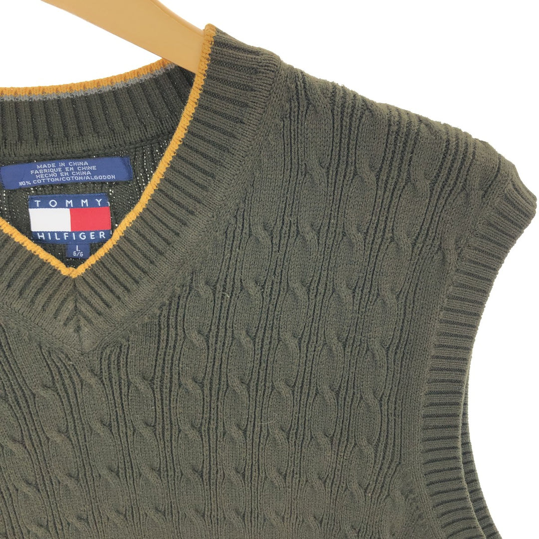 90s~ Tommy Hilfiger TOMMY HILFIGER Cable Knit V-Neck Cotton Knit Vest Men's L Size Vintage / eaa478635