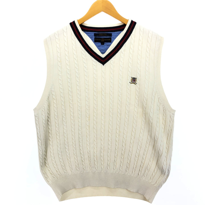 00'S Tommy Hilfiger GOLF Cable Knit V-Neck Cotton Knit Vest Men's Size L / eaa478636