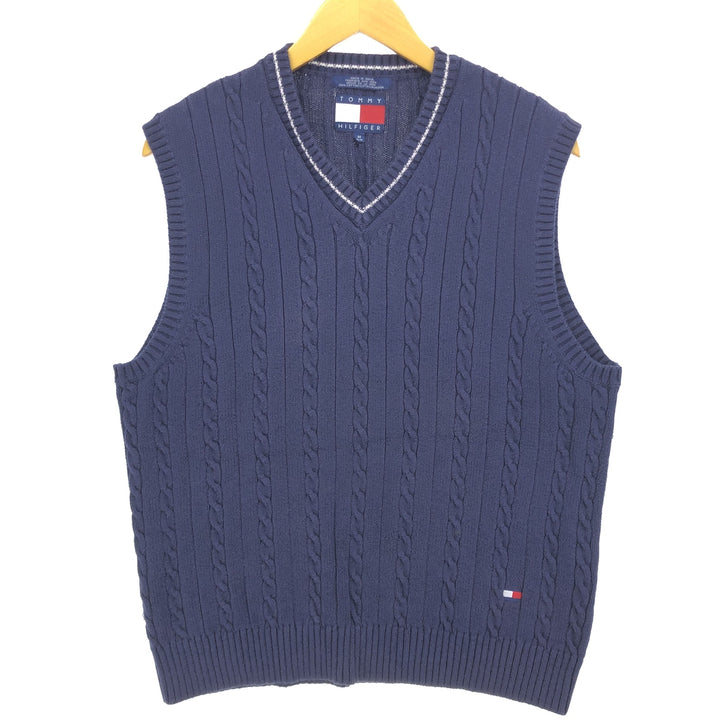 90s~ Tommy Hilfiger TOMMY HILFIGER Cable Knit V-Neck Cotton Knit Vest Men's M Size Vintage / eaa478645