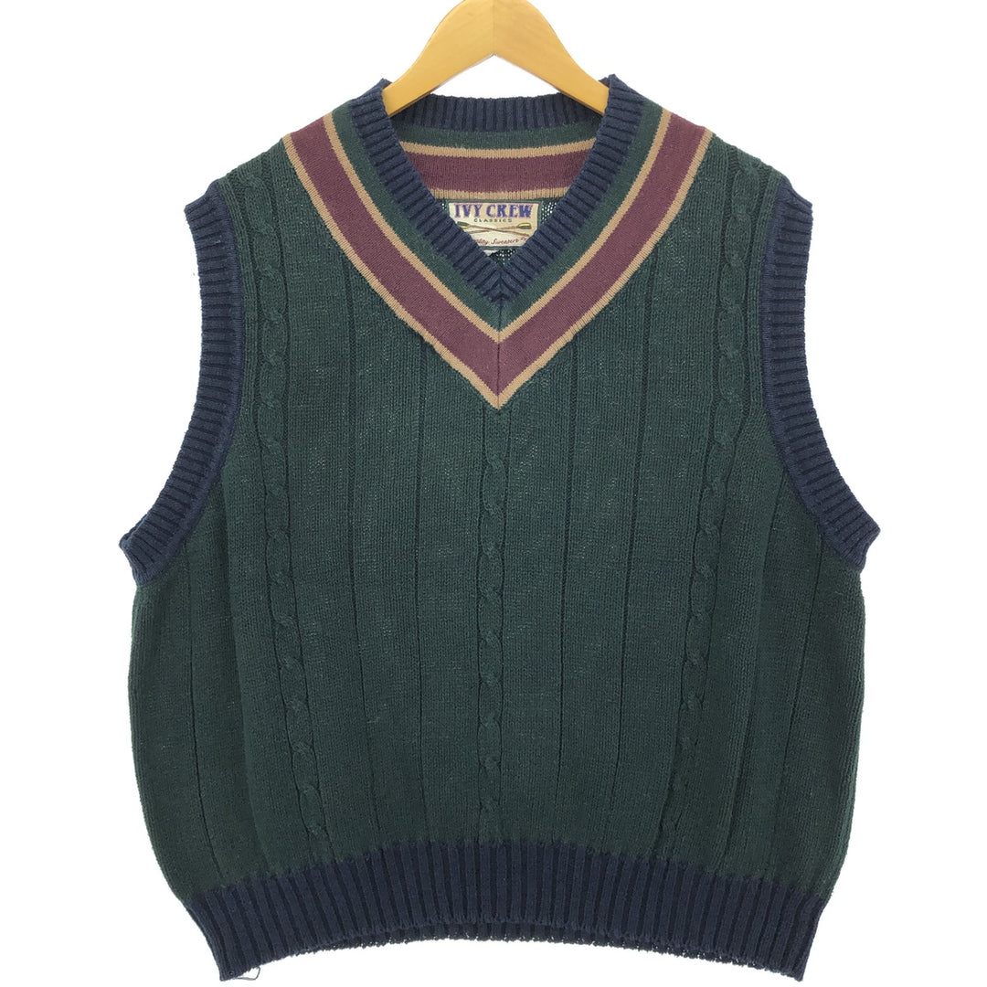 IVY CREW Cable Knit V-Neck Tilden Cotton Knit Vest Men's Size L /eaa478654