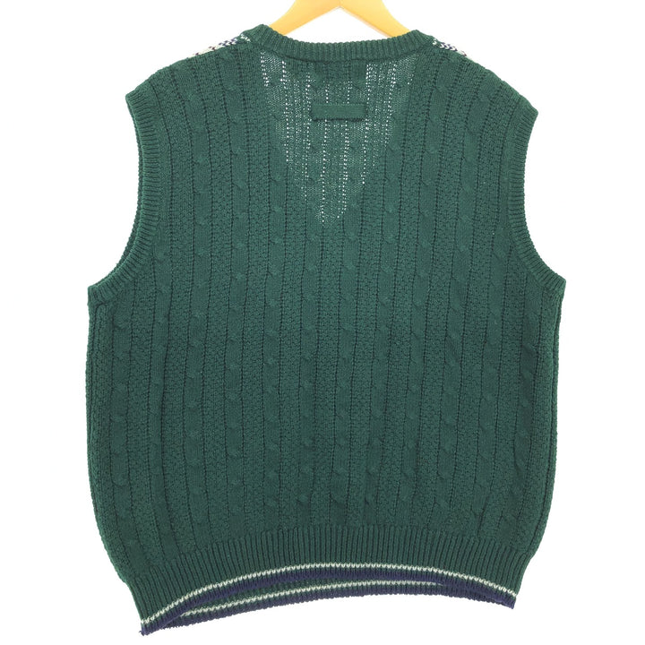 STUDIO All-over Pattern Cable Knit V-Neck Ramie x Cotton Knit Vest Men's Size L /eaa478679