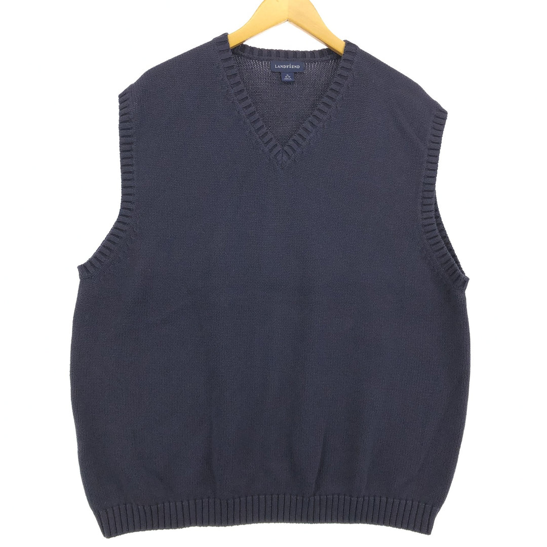 LANDS' END V-neck cotton knit vest, men's equivalent to XL /eaa478685