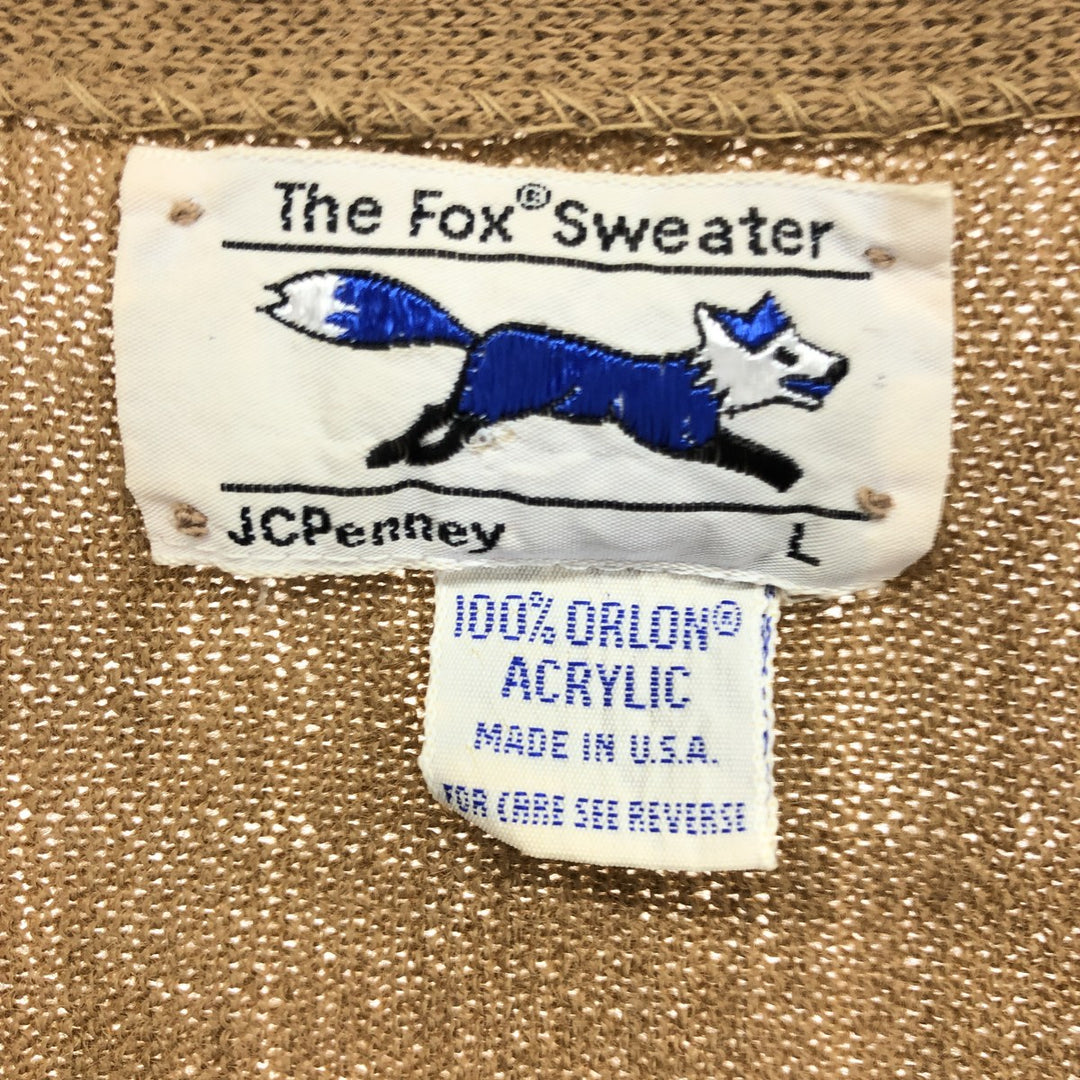 70'S JCPenney THE FOX Sweater Acrylic Knit Cardigan Made in USA Men's L Size Vintage /eaa478693