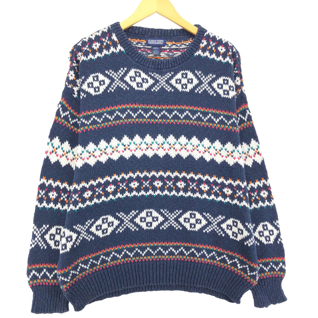 90'S LAND'S END Fair Isle Pattern Cotton Knit Sweater Made in USA Men's L Vintage /eaa479014