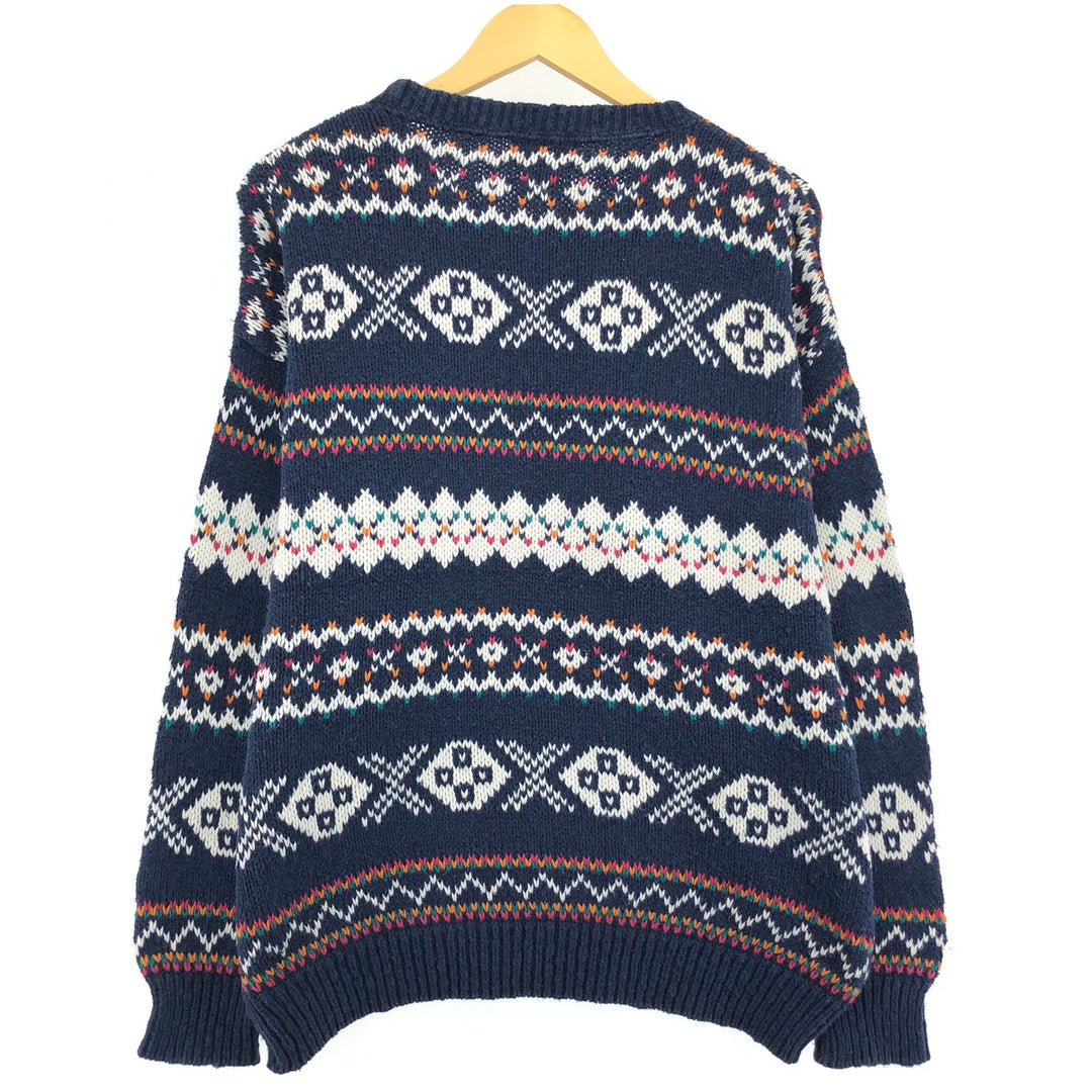 90'S LAND'S END Fair Isle Pattern Cotton Knit Sweater Made in USA Men's L Vintage /eaa479014