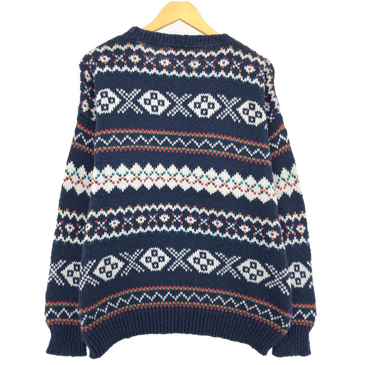 90'S LAND'S END Fair Isle Pattern Cotton Knit Sweater Made in USA Men's L Vintage /eaa479014