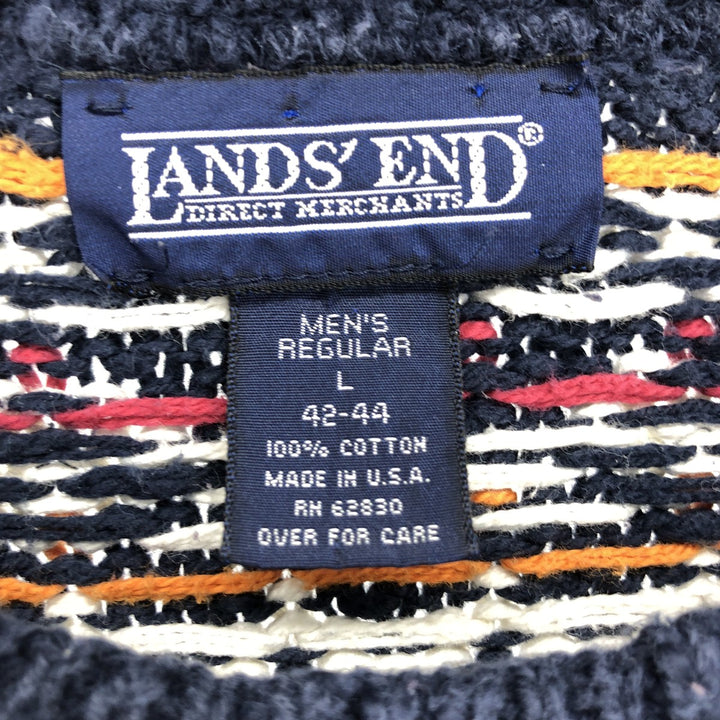 90'S LAND'S END Fair Isle Pattern Cotton Knit Sweater Made in USA Men's L Vintage /eaa479014