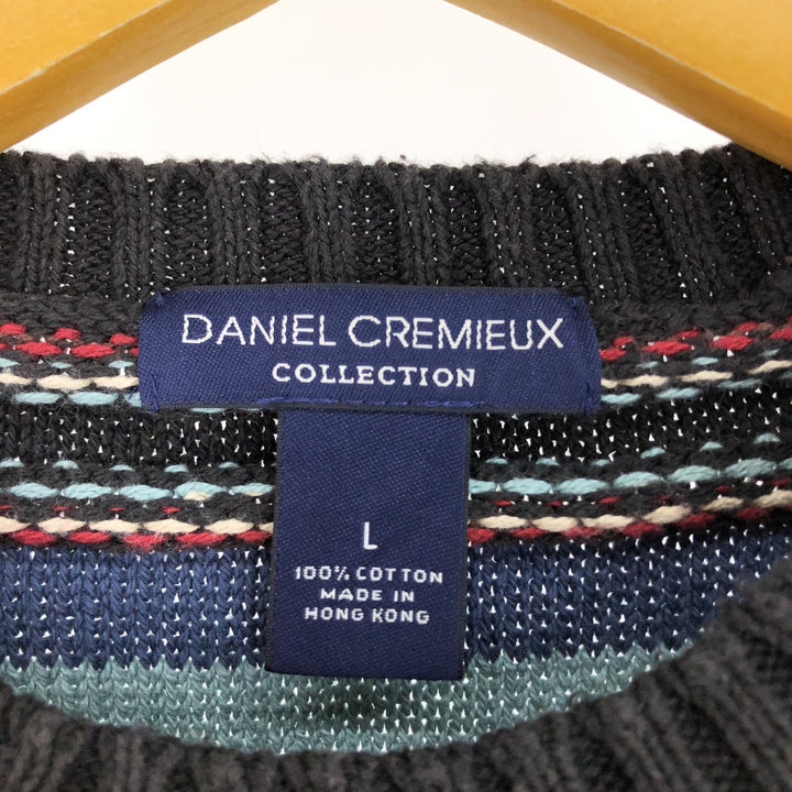 DANIEL CREMIEUX Border Pattern Cotton Knit Sweater Men's L size /eaa479199