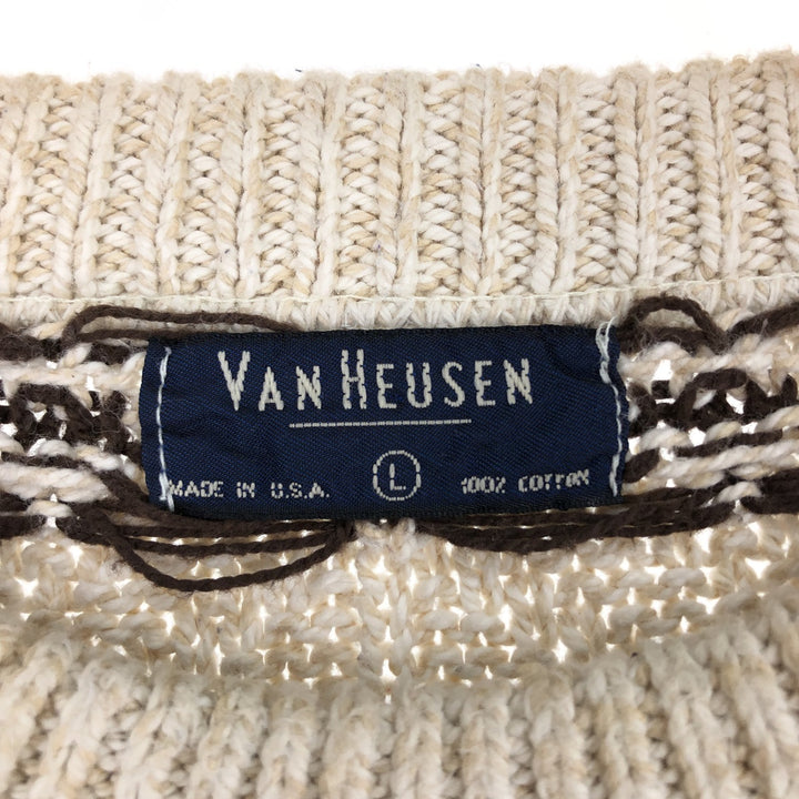 90'S VAN HEUSEN all-over print cotton knit sweater, made in USA, men's size L, vintage /eaa479211