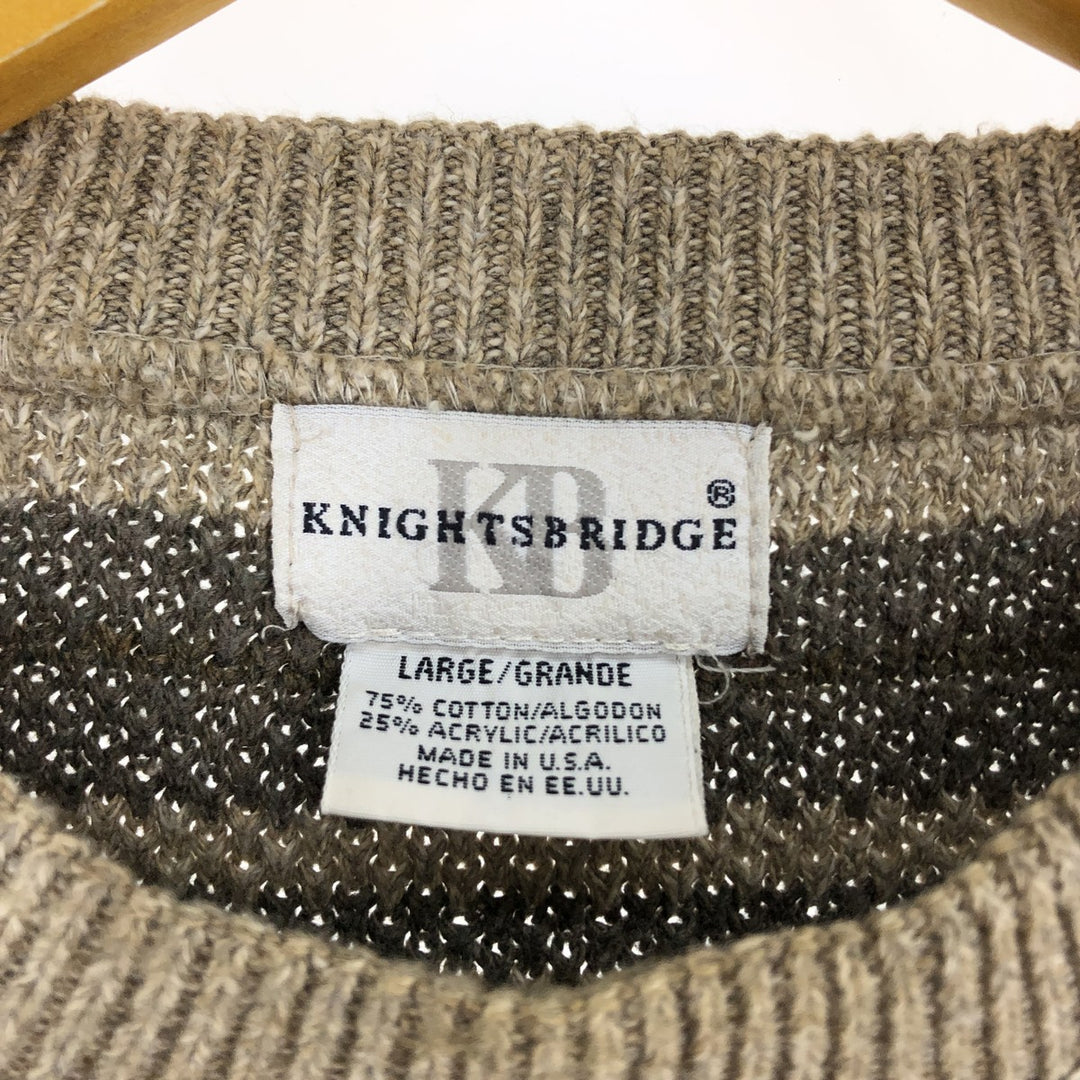 KNIGHTSBRIDGE Border Pattern Cotton Knit Sweater Made in USA Men's L size /eaa479213