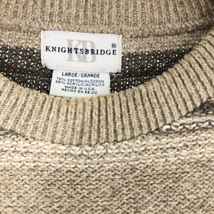 KNIGHTSBRIDGE Border Pattern Cotton Knit Sweater Made in USA Men's L size /eaa479213