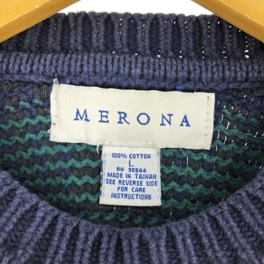 MERONA all-over print cotton knit sweater, men's size L /eaa479216