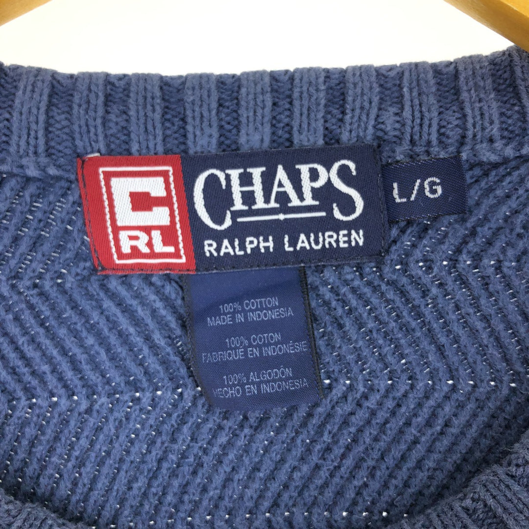 90'S Ralph Lauren Chaps Border Pattern Herringbone Cotton Knit Sweater Men's L Size Vintage /eaa479236