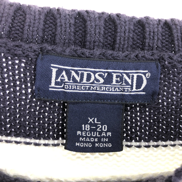 LANDS' END Border Pattern Cotton Knit Sweater Men's XL /eaa479241