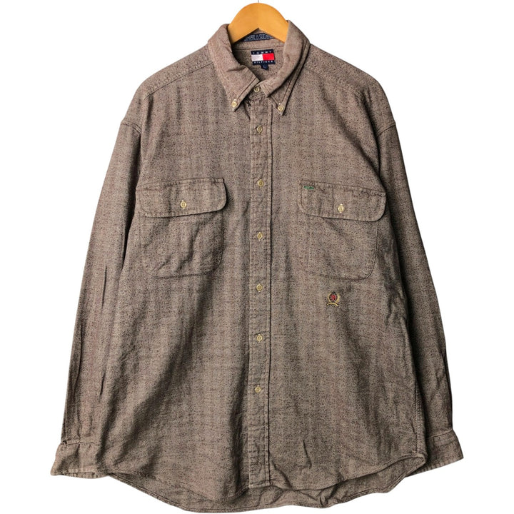 Tommy Hilfiger long-sleeved button-down flannel shirt, men's size L cotton brown type Vintage Second Hand