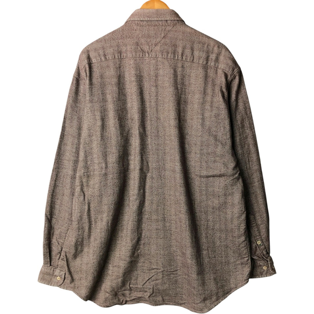 Tommy Hilfiger long-sleeved button-down flannel shirt, men's size L cotton brown type Vintage Second Hand