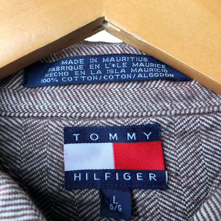 Tommy Hilfiger long-sleeved button-down flannel shirt, men's size L cotton brown type Vintage Second Hand