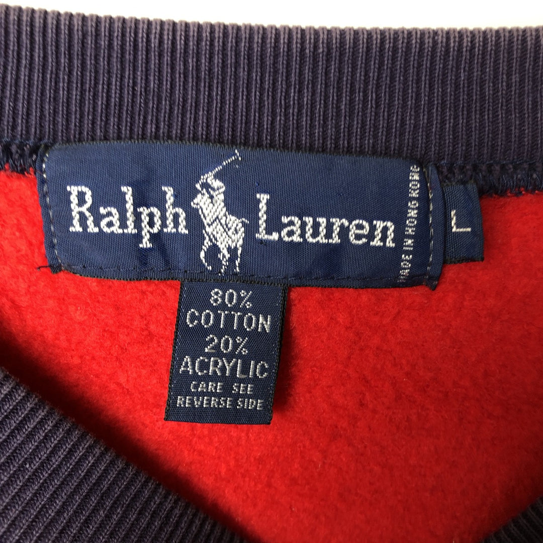 Ralph Lauren One-Point Logo Sweatshirt, Men's Size L cotton red type Vintage Second Hand