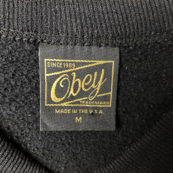 Obey logo sweatshirt, made in the USA, men's size M cotton black type Vintage Second Hand