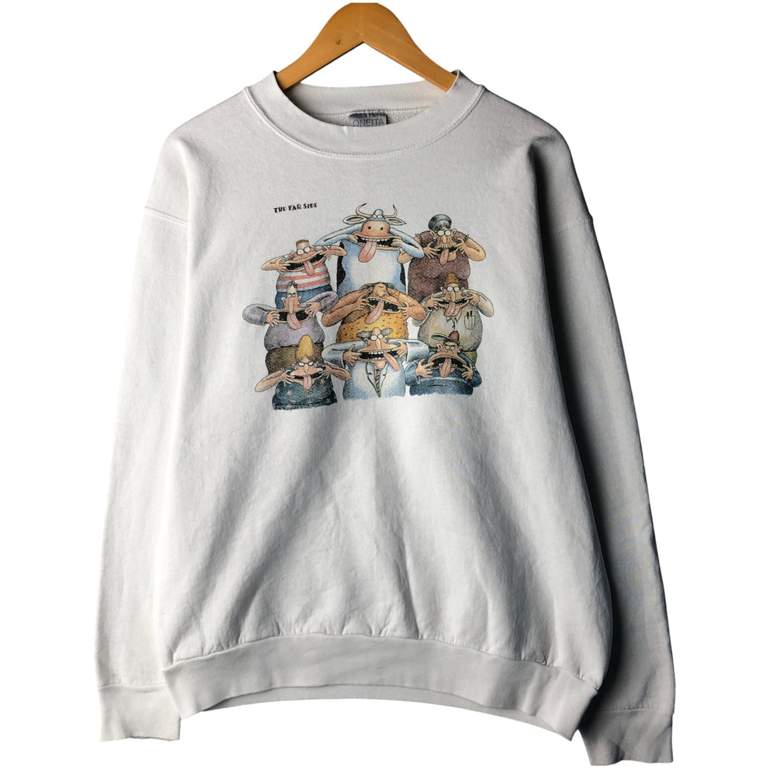 90'S ONEITA The Far Side character sweatshirt, Made in USA, Men's XL, Vintage cotton white type Vintage Second Hand
