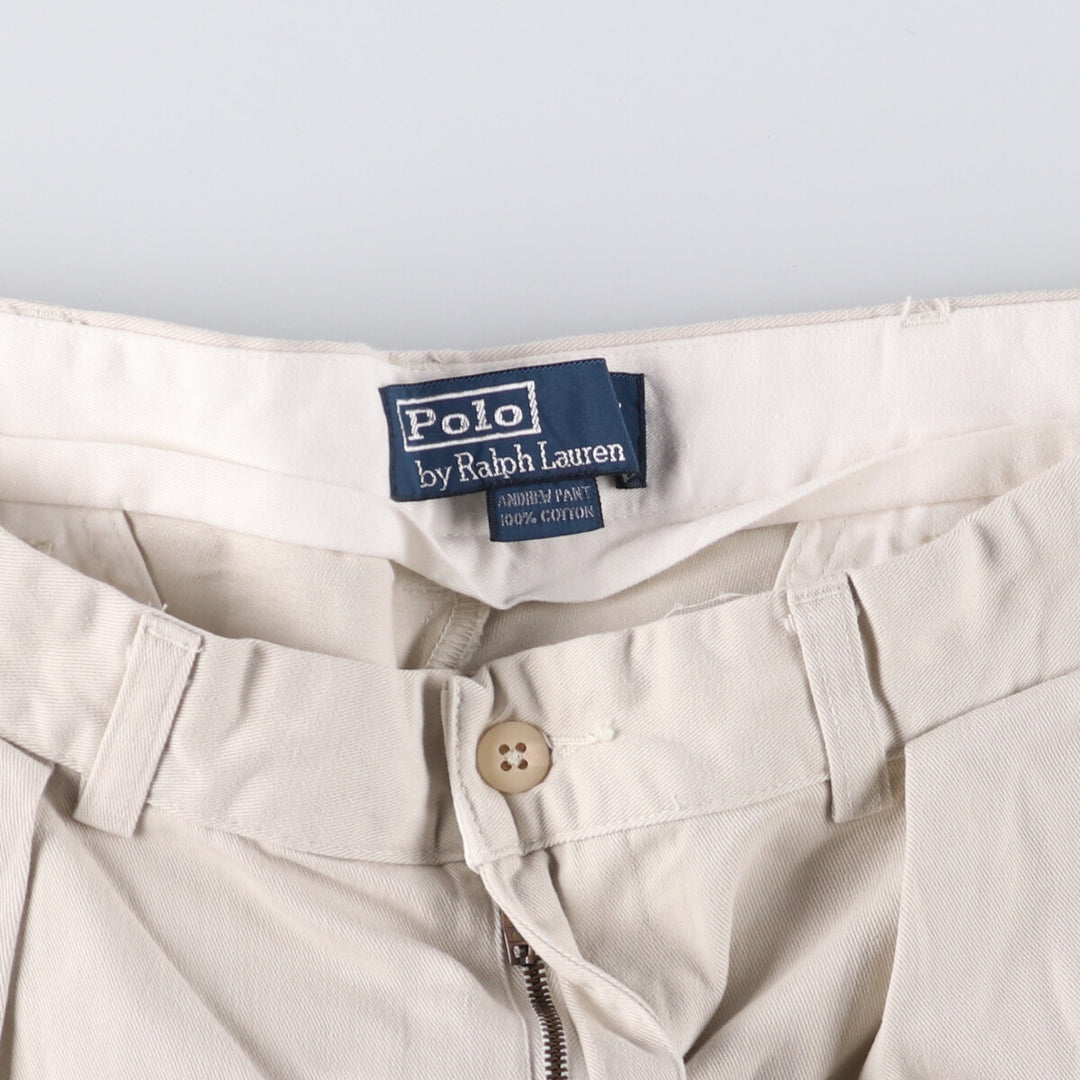 Ralph Lauren POLO by Ralph Lauren ANDREW PANT Two-pleat chino pants for men, equivalent to W34 cotton ivory Vintage Second Hand