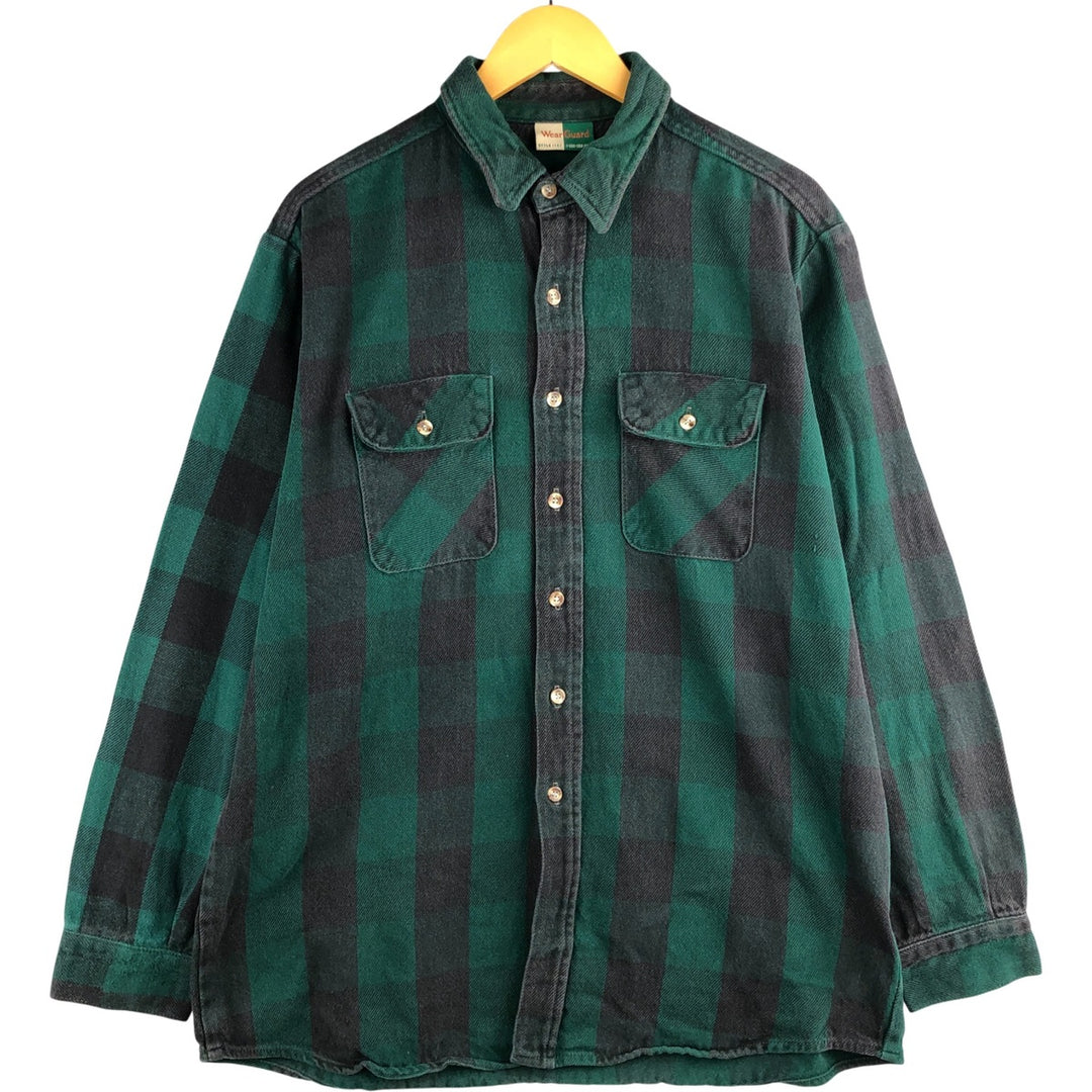 Wear Guard Buffalo Check Long Sleeve Flannel Check Shirt, Made in USA, Men's Size XL cotton green type Vintage Second Hand