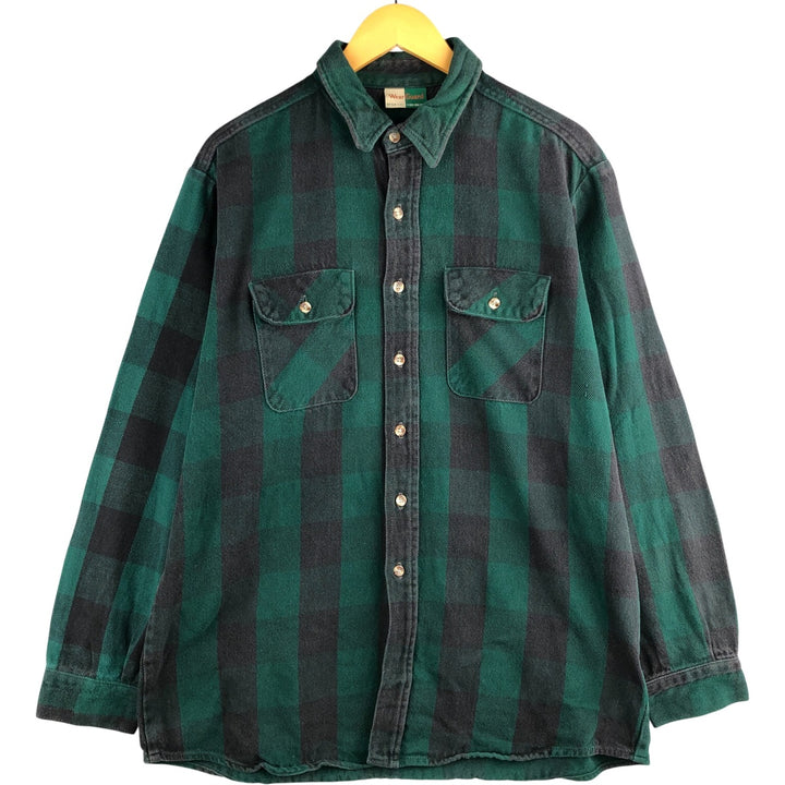 Wear Guard Buffalo Check Long Sleeve Flannel Check Shirt, Made in USA, Men's Size XL cotton green type Vintage Second Hand