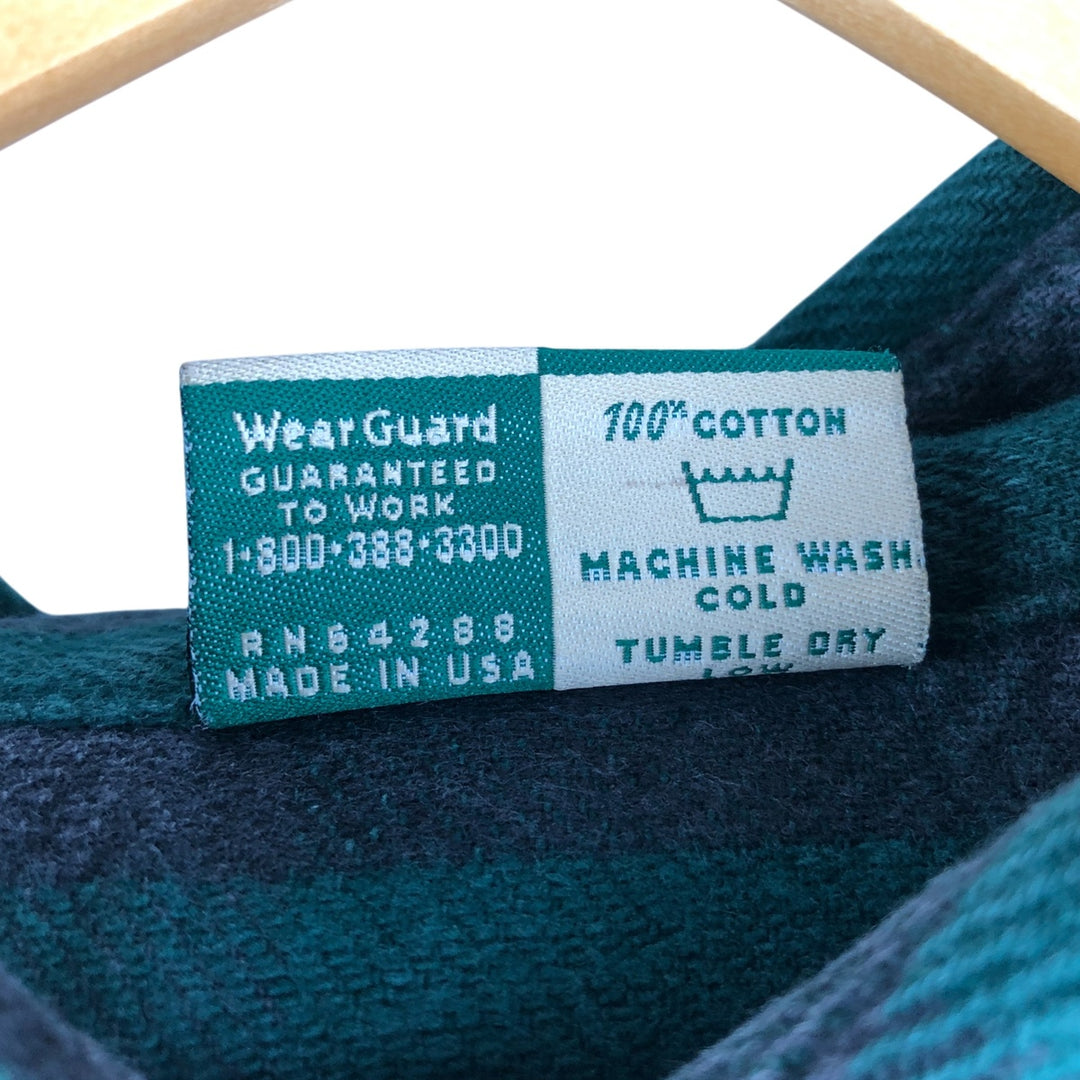Wear Guard Buffalo Check Long Sleeve Flannel Check Shirt, Made in USA, Men's Size XL cotton green type Vintage Second Hand