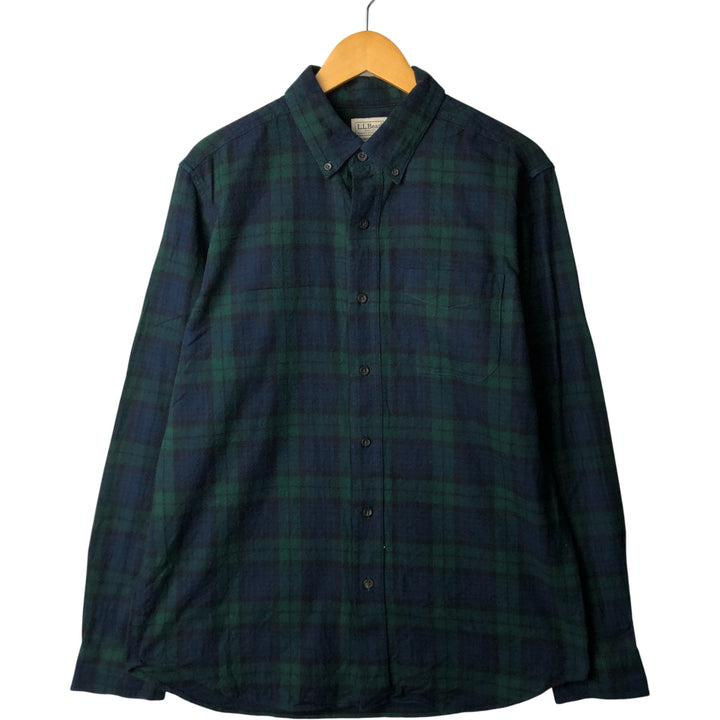 90s-00'S LL Bean Blackwatch Check Long Sleeve Button-Down Light Flannel Check Shirt, Men's Size Medium cotton Green type dark green Vintage Second Hand
