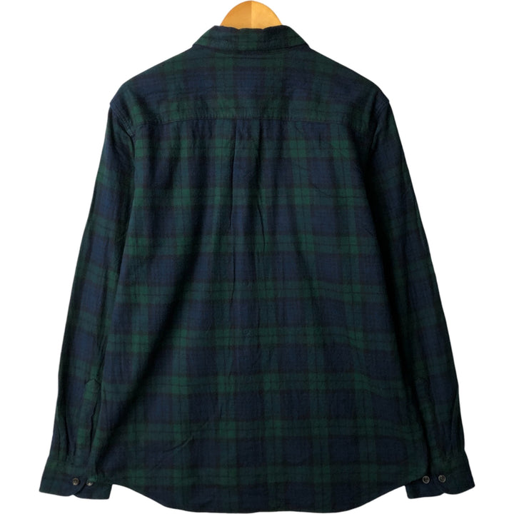 90s-00'S LL Bean Blackwatch Check Long Sleeve Button-Down Light Flannel Check Shirt, Men's Size Medium cotton Green type dark green Vintage Second Hand