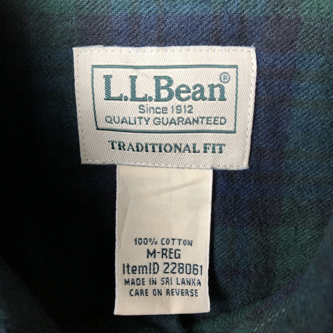 90s-00'S LL Bean Blackwatch Check Long Sleeve Button-Down Light Flannel Check Shirt, Men's Size Medium cotton Green type dark green Vintage Second Hand